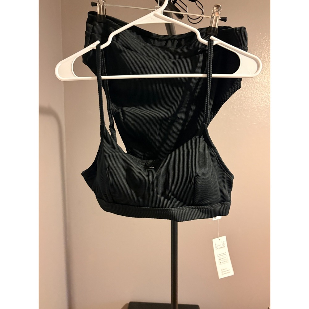Cupshe Ribbed Black Bikini Set Size L Spaghetti Strap Pads DAA12C3B006AA